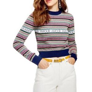 TOPSHOP  Size 4  XS/SM Amour Love Fair Isle Cropped Sweater Jumper‎ Multicolor